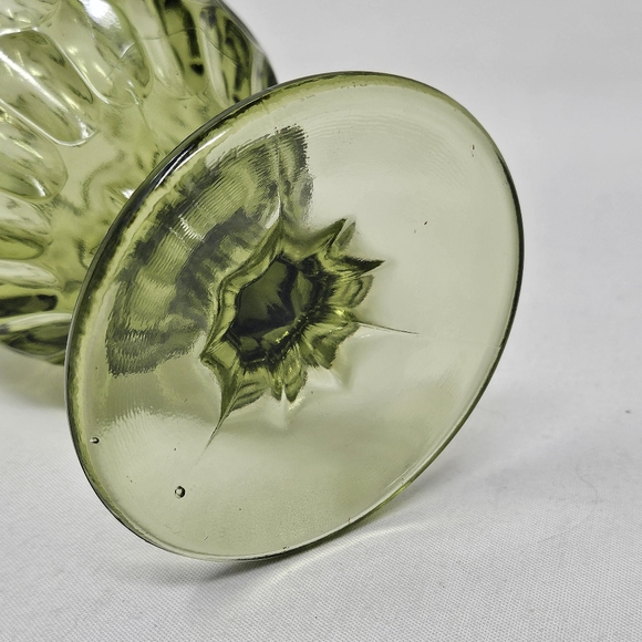 FENTON handkerchief Colonial green thumb print / Thousand Eye footed vase vintag - Picture 9 of 11